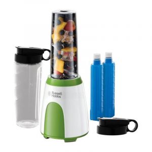 25160-56 Mixeur Blender Nomade 300w Mix & Go, 2 Bouteilles 600ml, 2 Couvercles Transport, 2 Tubes Rafraîchissants Russell Hobbs