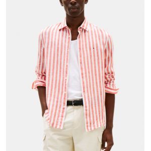 Chemise droite &agrave; rayures en lin