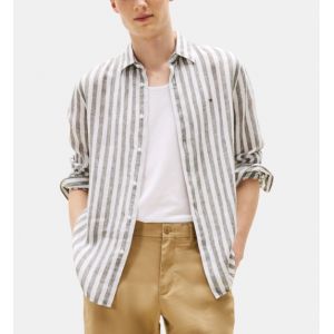 Chemise droite &agrave; rayures en lin