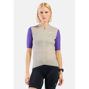 Odlo Maillot de cyclisme &agrave; zip int&eacute;gral et imprim&eacute; h&eacute;ritage Essentials pour femme, S, beige