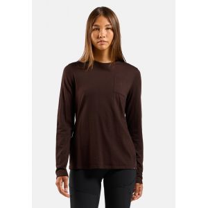 Odlo T-shirt &agrave; manches longues en laine m&eacute;rinos 200 avec poche Ascent pour femme, S, bordeaux