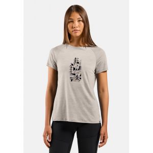 Odlo T-shirt imprimé en laine mérinos mélangée 130 pour femme, XS, beige