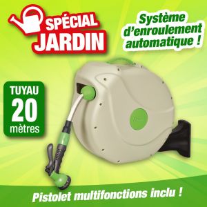 Dévidoir mural de tuyau d'arrosage  + 20 mètres de tuyau diamètre 15 mm