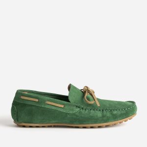 Mocassin vert cuir velours lacet beige