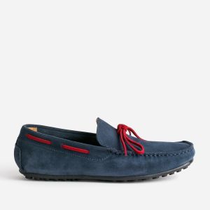 Mocassin marine cuir velours lacet rouge