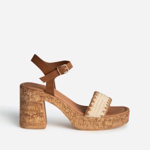 Sandale à talon TEXTO camel cuir velours