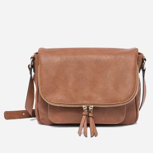 Sac besace camel avec rabat zipp&eacute;