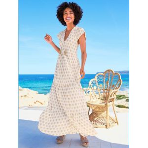 Robe &agrave; effet &eacute;tag&eacute; robe en jersey - Linea Tesini - &eacute;cru-chamois imprim&eacute; - Taille 48