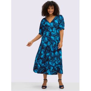 Robe en jersey - Sheego - bleu-fonc&eacute;-bleu-roi-&agrave;-motifs - Taille 54