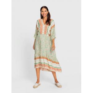 Robe d'été coupe plus longue au dos -  - écru-orange à motifs - Taille 21