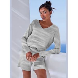 Pull en tricot ample avec encolure en v - French Connection - gris clair chiné - Taille 36