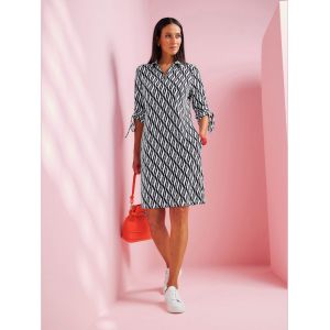 Robe en jersey lien r&eacute;glable aux manches - Rick Cardona - noir-blanc imprim&eacute; - Taille 46