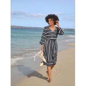 Robe imprimée qualité tissée - Linea Tesini - noir-écru à motifs - Taille 38