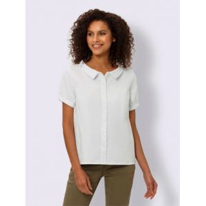 Chemisier en jean élégant col claudine doublé - Linea Tesini - blanc - Taille 36