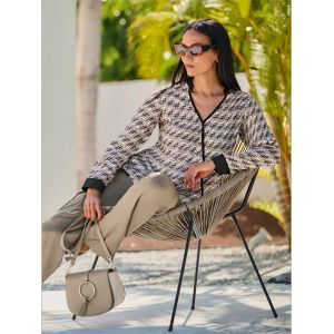 Chemisier superbe aspect cache-cœur - Rick Cardona - taupe-noir imprimé - Taille 36