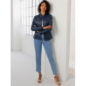 Veste en cuir haute qualit&eacute; - Mainpol - bleu fonc&eacute; - Taille 38