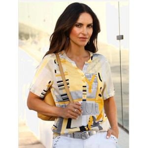 T-shirt &agrave; manches courtes 50% coton -  - ocre-sable imprim&eacute; - Taille 52