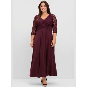 Robe de soir&eacute;e dentelle &eacute;lastique - Sheego - lie-de-vin - Taille 52