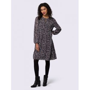 Robe &agrave; fleurs qualit&eacute; tiss&eacute;e - Linea Tesini - noir-violet imprim&eacute; - Taille 38