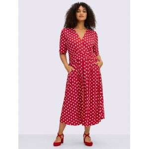 Robe en jersey joli motif &agrave; pois - Sheego - rouge fraise-blanc imprim&eacute; - Taille 56