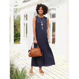 Robe tissée patte de boutonnage au dos - Linea Tesini - marine - Taille 48