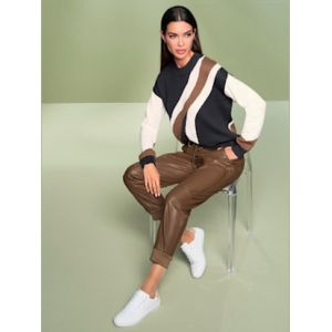Pull encolure ronde combinaison de couleurs tendance - Rick Cardona - marron-noir à motifs - Taille 40