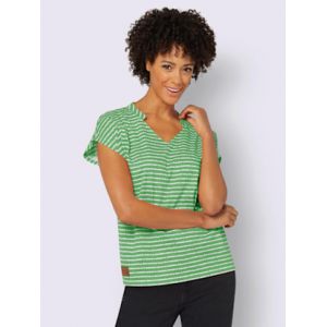T-shirt imprimé pur coton - Collection L - vert pomme-écru-rayé - Taille 38