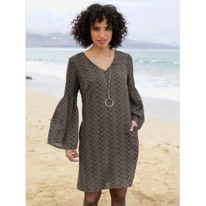 Robe tiss&eacute;e qualit&eacute; tiss&eacute;e - Linea Tesini - graphite-s&eacute;same imprim&eacute; - Taille 46