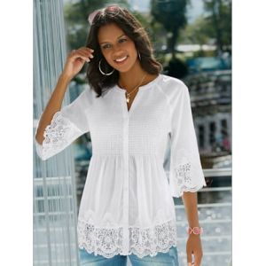 Chemisier empi&egrave;cements dentelle ourlet et manches - my fashion - blanc cass&eacute; - Taille 44
