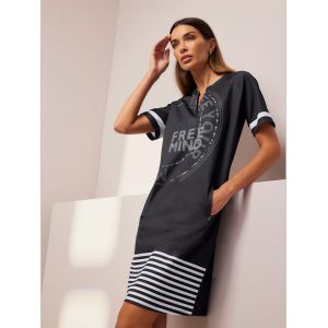 Robe en jersey jolies pierres brillantes fantaisie - Rick Cardona - noir-blanc imprim&eacute; - Taille 40