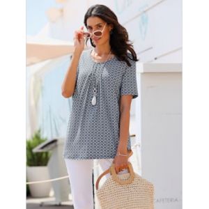 Tunique avec viscose (ecovero) -  - bleu foncé-blanc imprimé - Taille 40