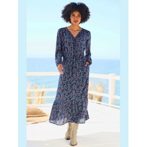 Robe longue &eacute;l&eacute;gant imprim&eacute; paisley - Linea Tesini - bleu fonc&eacute;-rose imprim&eacute; - Taille 44