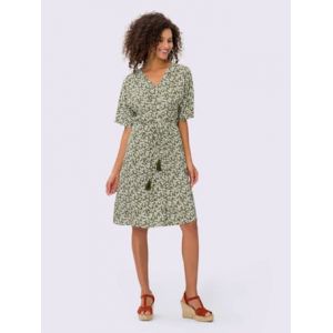 Robe &eacute;vas&eacute;e qualit&eacute; tiss&eacute;e - Linea Tesini - olive-&eacute;cru imprim&eacute; - Taille 42