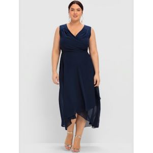 Robe de soir&eacute;e col v devant et au dos - Sheego - marine - Taille 50