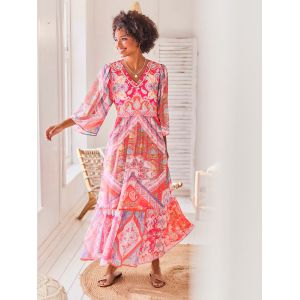 Robe imprim&eacute;e superbes &eacute;l&eacute;ments d&eacute;coratifs - Linea Tesini - &eacute;cru-quartz rose imprim&eacute; - Taille 44