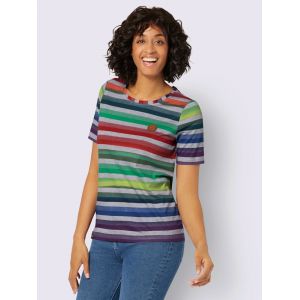 T-shirt rayé 50% coton - Collection L - gris-vert herbe chiné - Taille 44