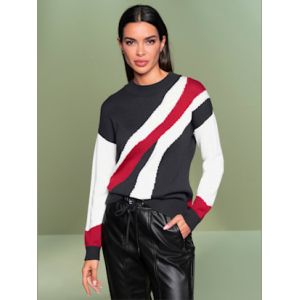 Pull encolure ronde combinaison de couleurs tendance - Rick Cardona - rouge-noir à motifs - Taille 40