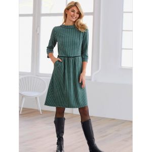 Robe en jersey 65% coton - Linea Tesini - noir-oc&eacute;an &agrave; motifs - Taille 38