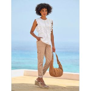 Haut à basque large application en dentelle - Linea Tesini - écru - Taille 52