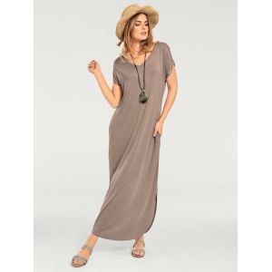 Robe longue look d&eacute;contract&eacute; moderne - Linea Tesini - sable - Taille 40