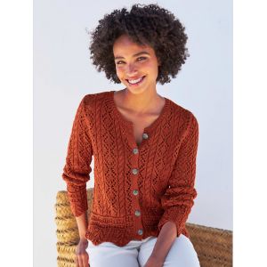 Veste en tricot ajour&eacute; motif ajour&eacute; int&eacute;gral - Linea Tesini - rouille - Taille 38