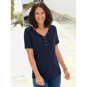 Chemisier femme &agrave; boutons et manches courtes - Collection L - marine - Taille 46