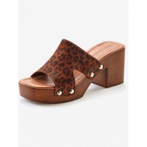 Mules tendance en cuir de qualité et imitation bois mode - French Connection - léopard - Taille 37