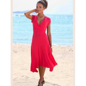 Robe d'été encolure en v effet cache-cœur - Beachtime - rouge - Taille 36