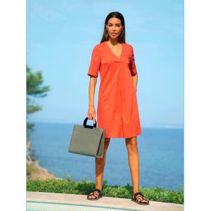 Robe d'&eacute;t&eacute; manches &agrave; revers fixe - Rick Cardona - terre cuite - Taille 48