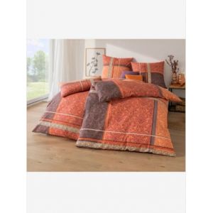 Linge de lit seersucker à repassage superflu - Biberna - terre cuite à motifs - Taille 3