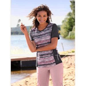 T-shirt technique qualité légère - Collection L - noir-hortensia imprimé - Taille 48