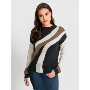 Pull encolure ronde combinaison de couleurs tendance - Rick Cardona - marron-noir &agrave; motifs - Taille 38