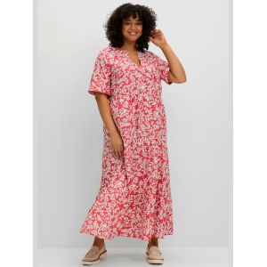 Robe longue coupe &eacute;vas&eacute;e - Sheego - corail &agrave; motifs - Taille 44