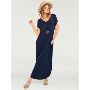 Robe longue look d&eacute;contract&eacute; moderne - Linea Tesini - marine - Taille 36